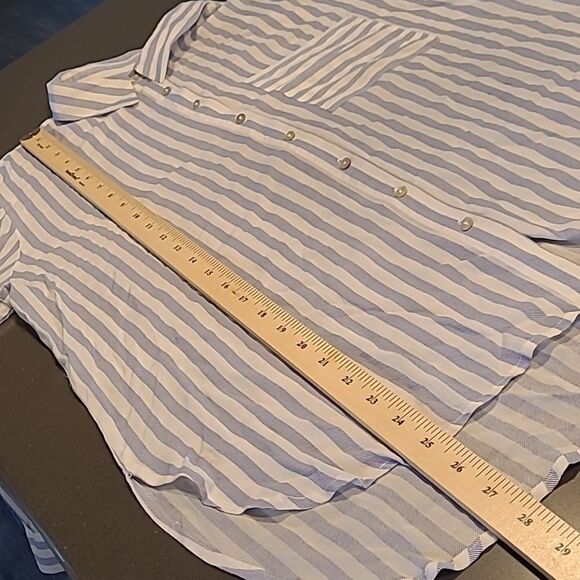 Grand and greene sz L blue striped button front shirt - Picture 4 of 7